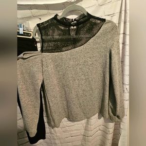 lace cut out shoulder shirt